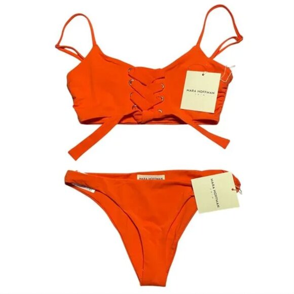 NWT Mara Hoffman Bikini Set Scarlett Top + Kay Bottom S Vitamina Orange 2Pc Swim - Picture 5 of 14